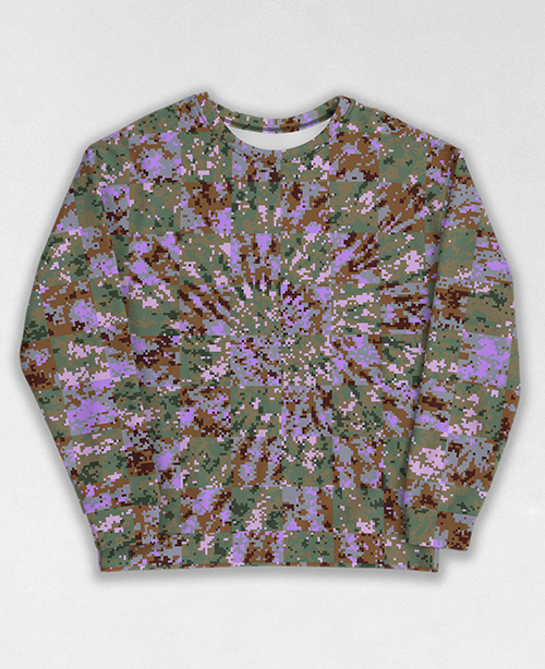 Tie-Dye-Camo Sweatshirt #1704. All over print, precision-cut, and hand-sewn. Super comfortable poly-cotton blend original Digital Camouflage designs by Dan Ellis vague.paris