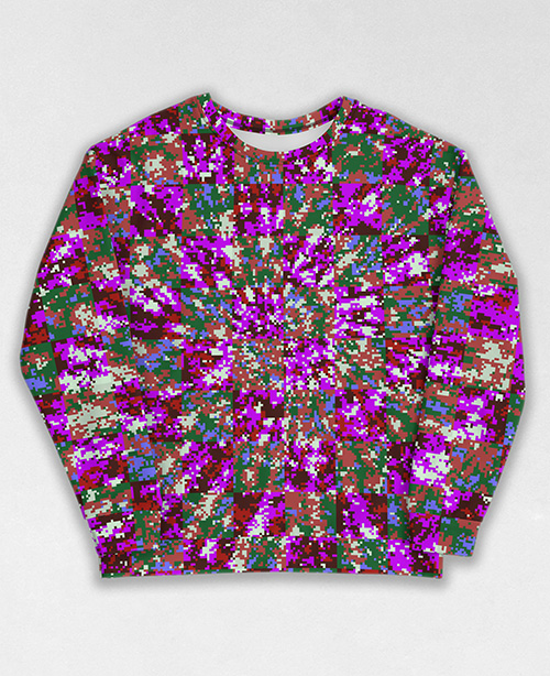 Tie-Dye-Camo Sweatshirt #1705. All over print, precision-cut, and hand-sewn. Super comfortable poly-cotton blend original Digital Camouflage designs by Dan Ellis vague.paris