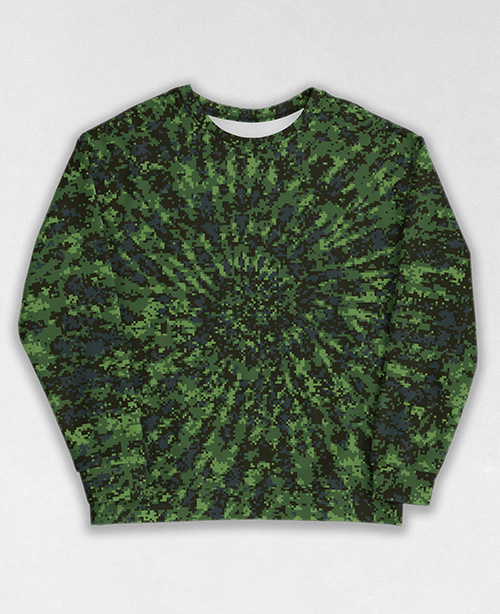 Tie-Dye-Camo Sweatshirt #1710. All over print, precision-cut, and hand-sewn. Super comfortable poly-cotton blend original Digital Camouflage designs by Dan Ellis vague.paris