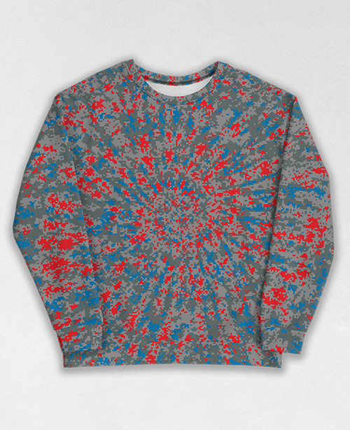 Tie-Dye-Camo Sweatshirt #1714. All over print, precision-cut, and hand-sewn. Super comfortable poly-cotton blend original Digital Camouflage designs by Dan Ellis vague.paris