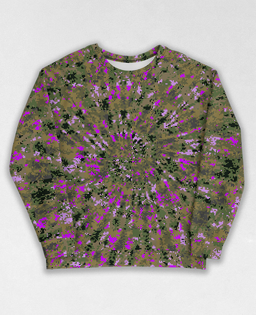 Tie-Dye-Camo Sweatshirt #1716. All over print, precision-cut, and hand-sewn. Super comfortable poly-cotton blend original Digital Camouflage designs by Dan Ellis vague.paris