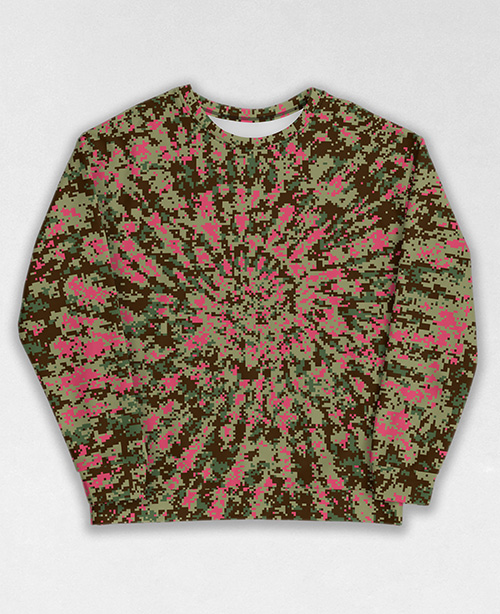 Tie-Dye-Camo Sweatshirt #1718. All over print, precision-cut, and hand-sewn. Super comfortable poly-cotton blend original Digital Camouflage designs by Dan Ellis vague.paris