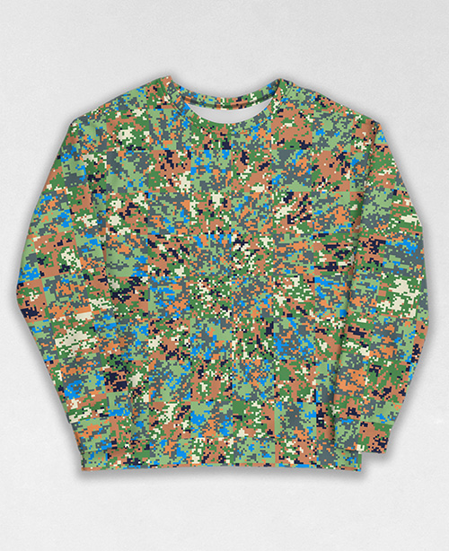 Tie-Dye-Camo Sweatshirt #1722. All over print, precision-cut, and hand-sewn. Super comfortable poly-cotton blend original Digital Camouflage designs by Dan Ellis vague.paris