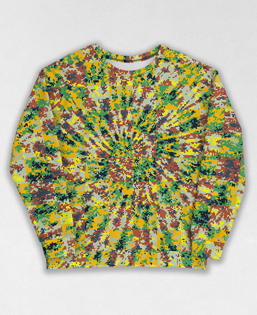 Tie-Dye-Camo Sweatshirt #1724. All over print, precision-cut, and hand-sewn. Super comfortable poly-cotton blend original Digital Camouflage designs by Dan Ellis vague.paris