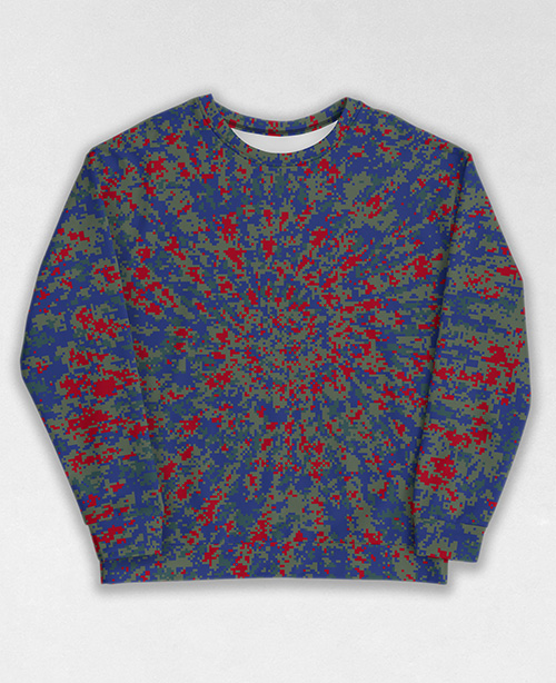 Tie-Dye-Camo Sweatshirt #1726. All over print, precision-cut, and hand-sewn. Super comfortable poly-cotton blend original Digital Camouflage designs by Dan Ellis vague.paris