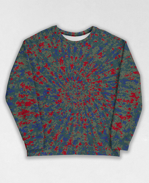 Tie-Dye-Camo Sweatshirt #1728. All over print, precision-cut, and hand-sewn. Super comfortable poly-cotton blend original Digital Camouflage designs by Dan Ellis vague.paris