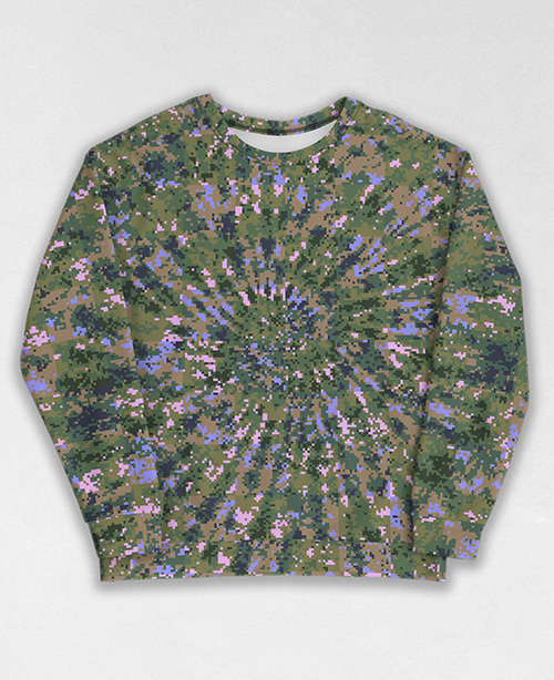 Tie-Dye-Camo Sweatshirt #1729. All over print, precision-cut, and hand-sewn. Super comfortable poly-cotton blend original Digital Camouflage designs by Dan Ellis vague.paris