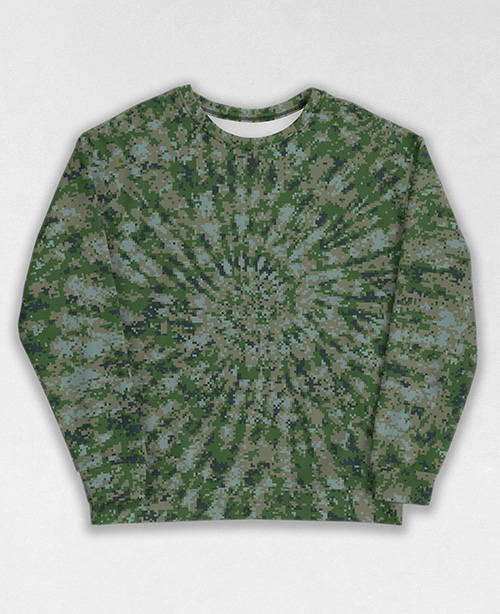 Tie-Dye-Camo Sweatshirt #1730. All over print, precision-cut, and hand-sewn. Super comfortable poly-cotton blend original Digital Camouflage designs by Dan Ellis vague.paris