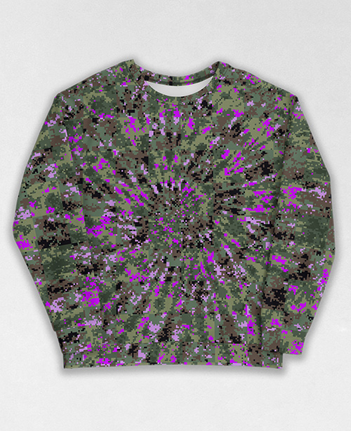 Tie-Dye-Camo Sweatshirt #1731. All over print, precision-cut, and hand-sewn. Super comfortable poly-cotton blend original Digital Camouflage designs by Dan Ellis vague.paris