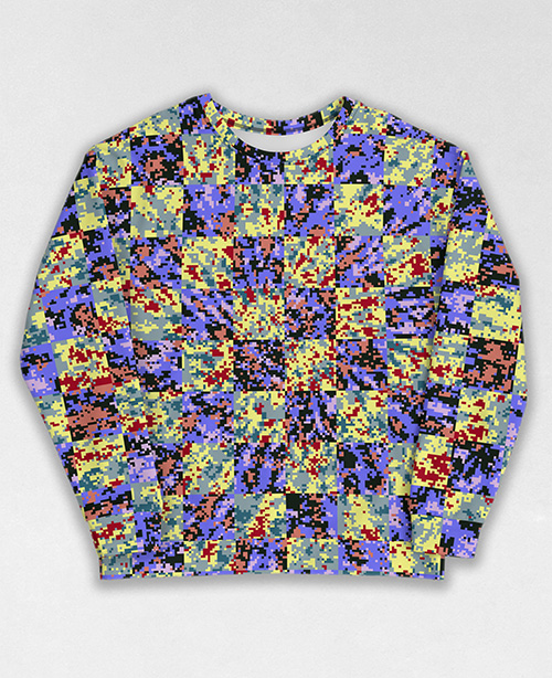 Tie-Dye-Camo Sweatshirt #1733. All over print, precision-cut, and hand-sewn. Super comfortable poly-cotton blend original Digital Camouflage designs by Dan Ellis vague.paris