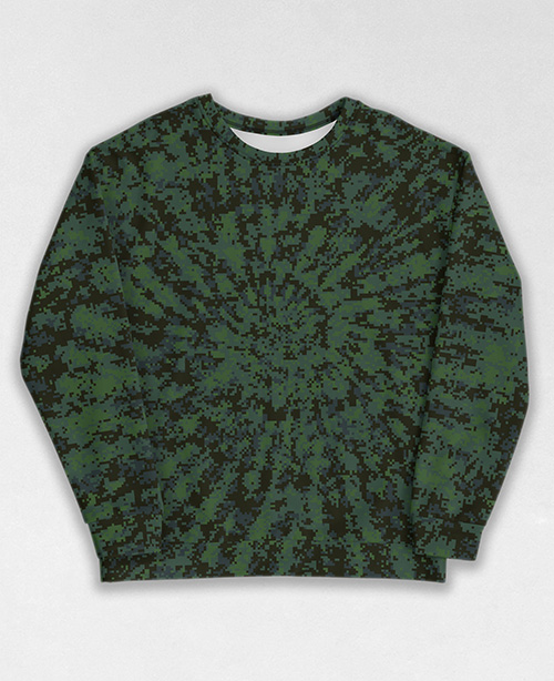 Tie-Dye-Camo Sweatshirt #1734. All over print, precision-cut, and hand-sewn. Super comfortable poly-cotton blend original Digital Camouflage designs by Dan Ellis vague.paris