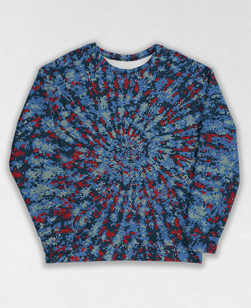 Tie-Dye-Camo Sweatshirt #1736. All over print, precision-cut, and hand-sewn. Super comfortable poly-cotton blend original Digital Camouflage designs by Dan Ellis vague.paris