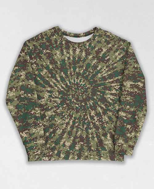 Tie-Dye-Camo Sweatshirt #1738. All over print, precision-cut, and hand-sewn. Super comfortable poly-cotton blend original Digital Camouflage designs by Dan Ellis vague.paris