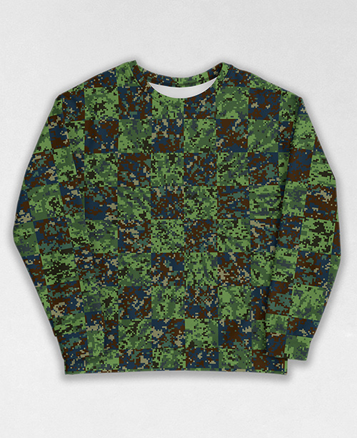 Tie-Dye-Camo Sweatshirt #1739. All over print, precision-cut, and hand-sewn. Super comfortable poly-cotton blend original Digital Camouflage designs by Dan Ellis vague.paris