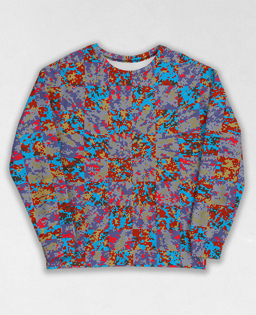 Tie-Dye-Camo Sweatshirt #1740. All over print, precision-cut, and hand-sewn. Super comfortable poly-cotton blend original Digital Camouflage designs by Dan Ellis vague.paris