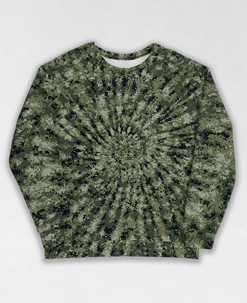 Tie-Dye-Camo Sweatshirt #1743. All over print, precision-cut, and hand-sewn. Super comfortable poly-cotton blend original Digital Camouflage designs by Dan Ellis vague.paris