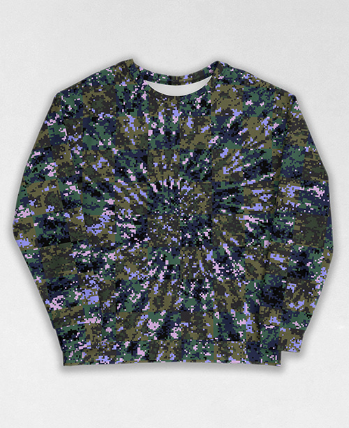 Tie-Dye-Camo Sweatshirt #1747. All over print, precision-cut, and hand-sewn. Super comfortable poly-cotton blend original Digital Camouflage designs by Dan Ellis vague.paris