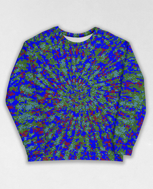 Tie-Dye-Camo Sweatshirt #1755. All over print, precision-cut, and hand-sewn. Super comfortable poly-cotton blend original Digital Camouflage designs by Dan Ellis vague.paris