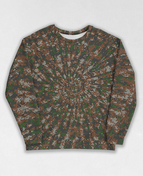 Tie-Dye-Camo Sweatshirt #1757. All over print, precision-cut, and hand-sewn. Super comfortable poly-cotton blend original Digital Camouflage designs by Dan Ellis vague.paris