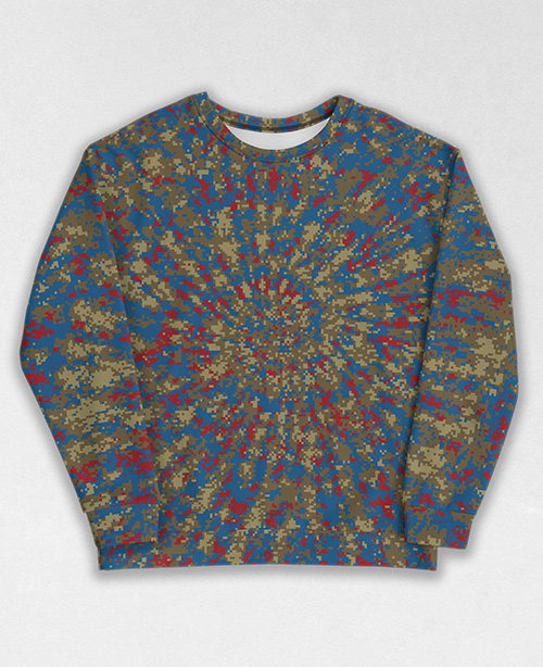 Tie-Dye-Camo Sweatshirt #1758. All over print, precision-cut, and hand-sewn. Super comfortable poly-cotton blend original Digital Camouflage designs by Dan Ellis vague.paris