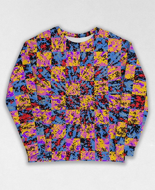 Tie-Dye-Camo Sweatshirt #1759. All over print, precision-cut, and hand-sewn. Super comfortable poly-cotton blend original Digital Camouflage designs by Dan Ellis vague.paris