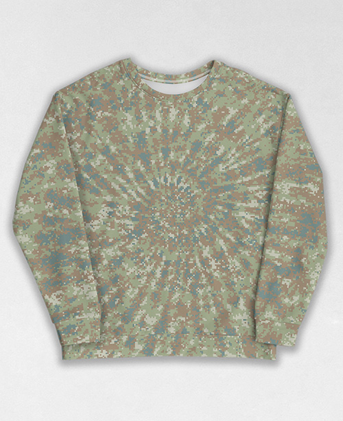 Tie-Dye-Camo Sweatshirt #1760. All over print, precision-cut, and hand-sewn. Super comfortable poly-cotton blend original Digital Camouflage designs by Dan Ellis vague.paris