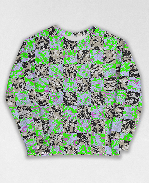 Tie-Dye-Camo Sweatshirt #1770. All over print, precision-cut, and hand-sewn. Super comfortable poly-cotton blend original Digital Camouflage designs by Dan Ellis vague.paris