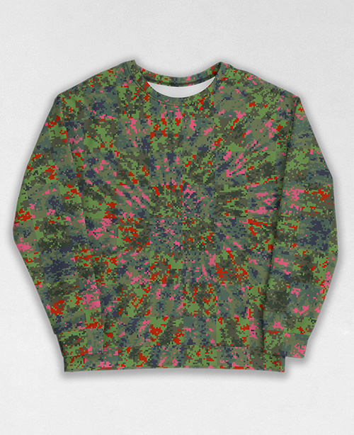 Tie-Dye-Camo Sweatshirt #1772. All over print, precision-cut, and hand-sewn. Super comfortable poly-cotton blend original Digital Camouflage designs by Dan Ellis vague.paris