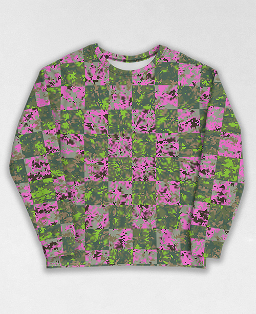 Tie-Dye-Camo Sweatshirt #1774. All over print, precision-cut, and hand-sewn. Super comfortable poly-cotton blend original Digital Camouflage designs by Dan Ellis vague.paris