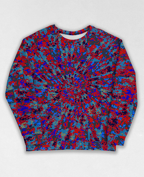 Tie-Dye-Camo Sweatshirt #1775. All over print, precision-cut, and hand-sewn. Super comfortable poly-cotton blend original Digital Camouflage designs by Dan Ellis vague.paris