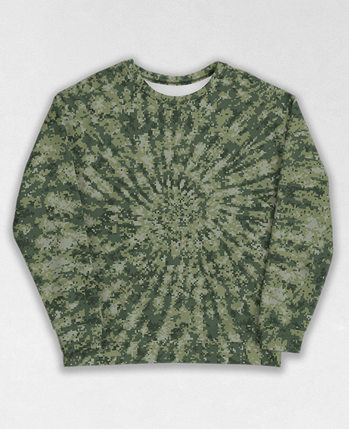 Tie-Dye-Camo Sweatshirt #1776. All over print, precision-cut, and hand-sewn. Super comfortable poly-cotton blend original Digital Camouflage designs by Dan Ellis vague.paris