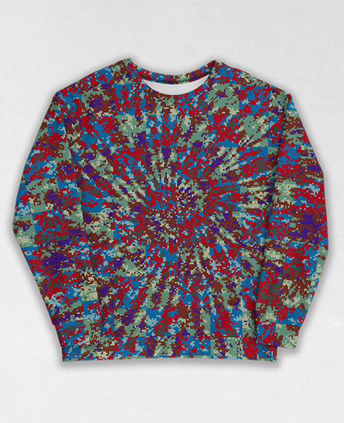 Tie-Dye-Camo Sweatshirt #1777. All over print, precision-cut, and hand-sewn. Super comfortable poly-cotton blend original Digital Camouflage designs by Dan Ellis vague.paris