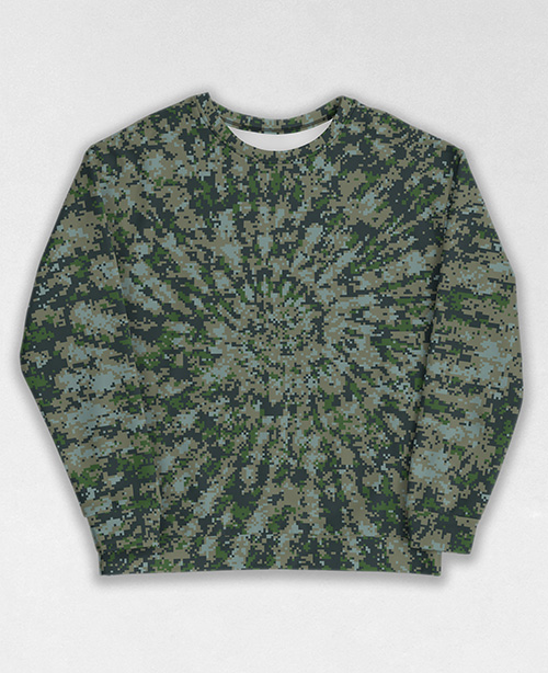 Tie-Dye-Camo Sweatshirt #1784. All over print, precision-cut, and hand-sewn. Super comfortable poly-cotton blend original Digital Camouflage designs by Dan Ellis vague.paris