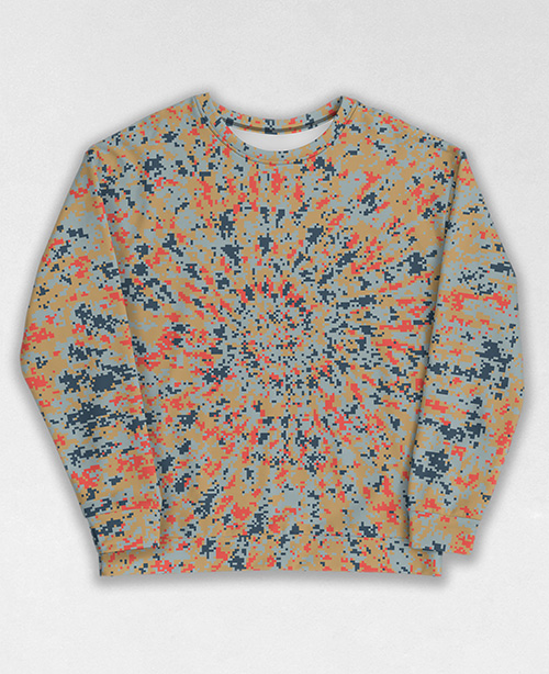 Tie-Dye-Camo Sweatshirt #1785. All over print, precision-cut, and hand-sewn. Super comfortable poly-cotton blend original Digital Camouflage designs by Dan Ellis vague.paris