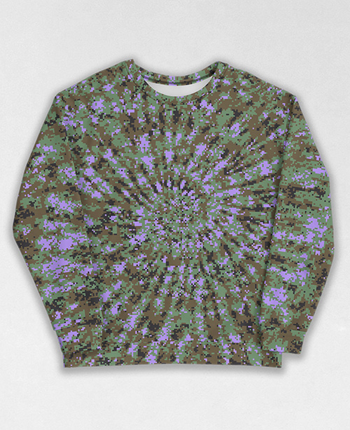 Tie-Dye-Camo Sweatshirt #1788. All over print, precision-cut, and hand-sewn. Super comfortable poly-cotton blend original Digital Camouflage designs by Dan Ellis vague.paris