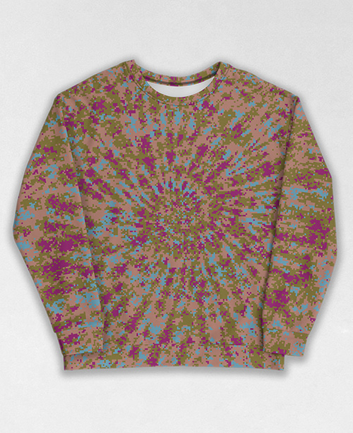 Tie-Dye-Camo Sweatshirt #1791. All over print, precision-cut, and hand-sewn. Super comfortable poly-cotton blend original Digital Camouflage designs by Dan Ellis vague.paris