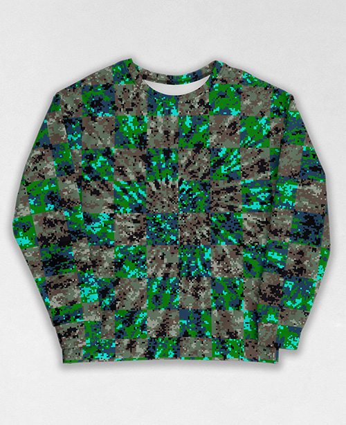 Tie-Dye-Camo Sweatshirt #1792. All over print, precision-cut, and hand-sewn. Super comfortable poly-cotton blend original Digital Camouflage designs by Dan Ellis vague.paris