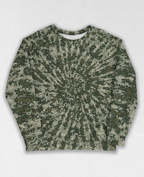 Tie-Dye-Camo Sweatshirt #1798. All over print, precision-cut, and hand-sewn. Super comfortable poly-cotton blend original Digital Camouflage designs by Dan Ellis vague.paris