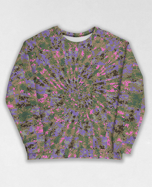 Tie-Dye-Camo Sweatshirt #1801. All over print, precision-cut, and hand-sewn. Super comfortable poly-cotton blend original Digital Camouflage designs by Dan Ellis vague.paris