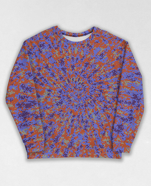 Tie-Dye-Camo Sweatshirt #1802. All over print, precision-cut, and hand-sewn. Super comfortable poly-cotton blend original Digital Camouflage designs by Dan Ellis vague.paris