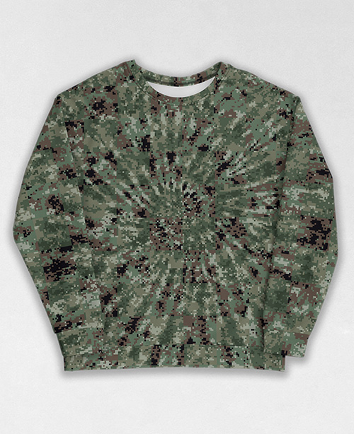 Tie-Dye-Camo Sweatshirt #1804. All over print, precision-cut, and hand-sewn. Super comfortable poly-cotton blend original Digital Camouflage designs by Dan Ellis vague.paris