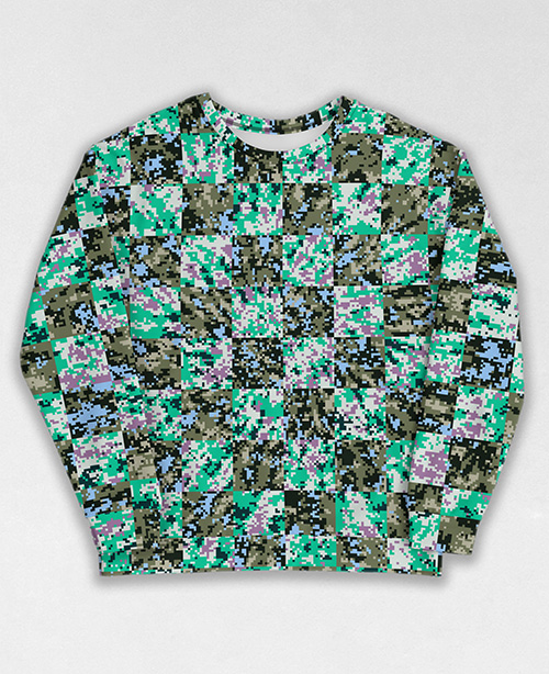 Tie-Dye-Camo Sweatshirt #1805. All over print, precision-cut, and hand-sewn. Super comfortable poly-cotton blend original Digital Camouflage designs by Dan Ellis vague.paris