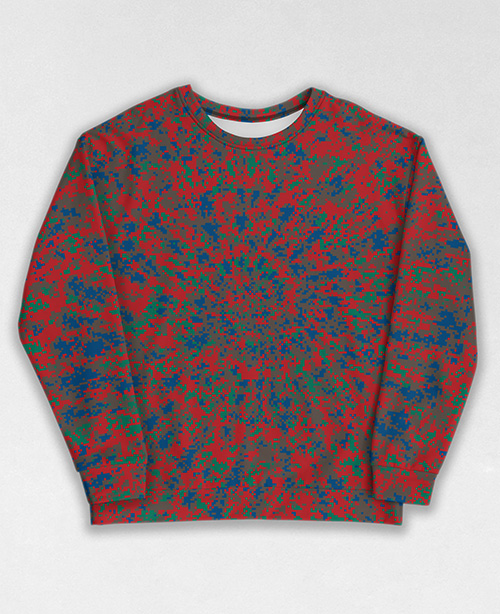 Tie-Dye-Camo Sweatshirt #1806. All over print, precision-cut, and hand-sewn. Super comfortable poly-cotton blend original Digital Camouflage designs by Dan Ellis vague.paris