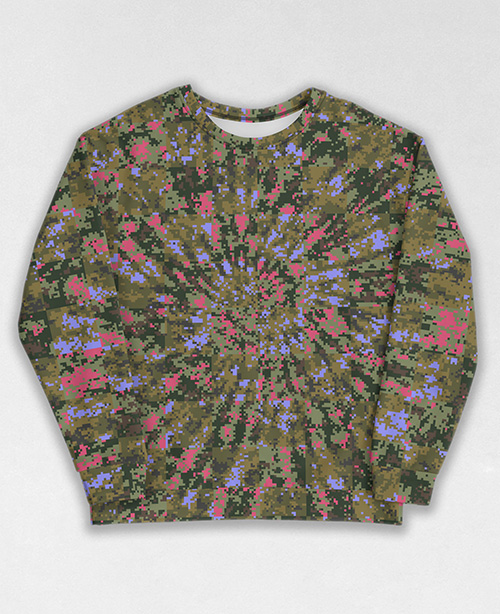 Tie-Dye-Camo Sweatshirt #1809. All over print, precision-cut, and hand-sewn. Super comfortable poly-cotton blend original Digital Camouflage designs by Dan Ellis vague.paris