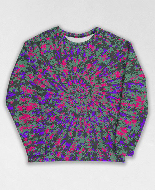 Tie-Dye-Camo Sweatshirt #1811. All over print, precision-cut, and hand-sewn. Super comfortable poly-cotton blend original Digital Camouflage designs by Dan Ellis vague.paris