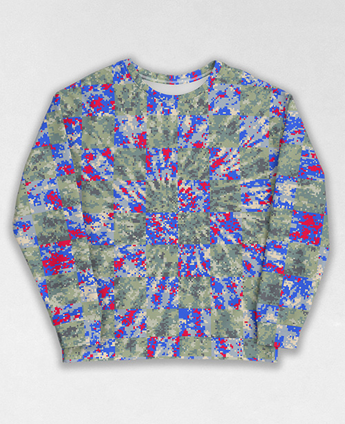 Tie-Dye-Camo Sweatshirt #1812. All over print, precision-cut, and hand-sewn. Super comfortable poly-cotton blend original Digital Camouflage designs by Dan Ellis vague.paris