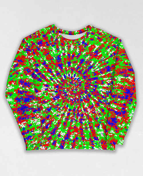 Tie-Dye-Camo Sweatshirt #1814. All over print, precision-cut, and hand-sewn. Super comfortable poly-cotton blend original Digital Camouflage designs by Dan Ellis vague.paris