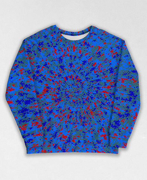 Tie-Dye-Camo Sweatshirt #1818. All over print, precision-cut, and hand-sewn. Super comfortable poly-cotton blend original Digital Camouflage designs by Dan Ellis vague.paris