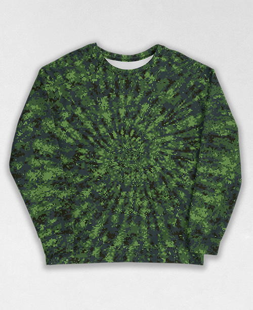 Tie-Dye-Camo Sweatshirt #1821. All over print, precision-cut, and hand-sewn. Super comfortable poly-cotton blend original Digital Camouflage designs by Dan Ellis vague.paris