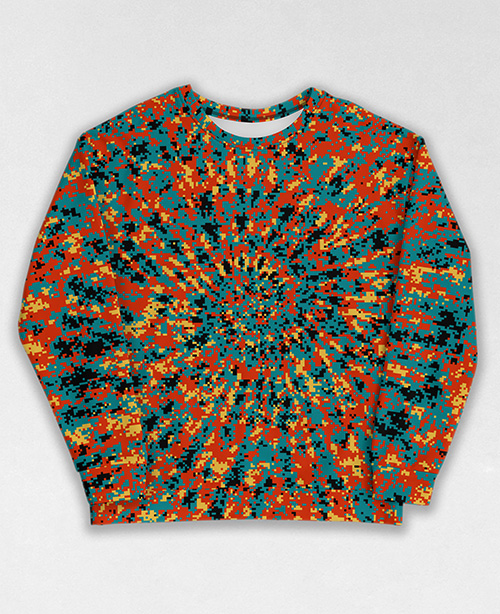 Tie-Dye-Camo Sweatshirt #1824. All over print, precision-cut, and hand-sewn. Super comfortable poly-cotton blend original Digital Camouflage designs by Dan Ellis vague.paris